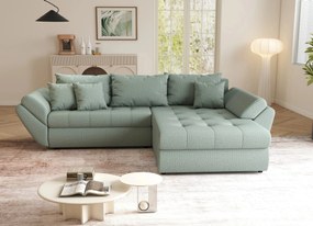 Colțar extensibil dumonde cu ladă de depozitare si sezut confortabil din spuma high-density, Loana Enjoy Mint II 270x185 cm