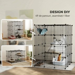 PawHut Căsuță pentru Pisici cu 4 Nivele, 3 Platforme de Sărit, Rampe, 5 Uși și Covoare Antiderapante, 105x105x140 cm, Negru | Aosom Romania