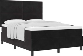 vidaXL Pat cu arcuri cu saltea cu headboard Negru 160 x 200 cm Catifea