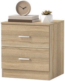 HOMCOM Masuta de Noapte cu 2 Sertare Masuta Auxiliara pentru Sufragerie Dormitor Incarcare 30 kg 45x39,5x49 cm Lemn Natural | Aosom Romania