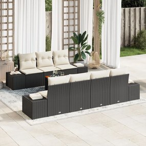 vidaXL Set de Canapea pentru Grădină cu 8 Piese, cu Perne, Negru, Rattan Poly, Acacia