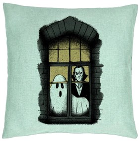 Perna Decorativa de Halloween Fantoma si Vampir, 40x40 cm, Verde Menta, Husa Detasabila, Burduf