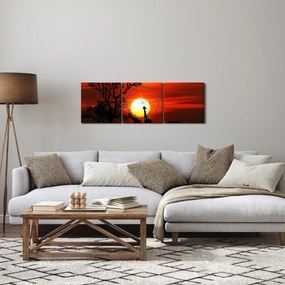 Tablou - Siluete animalelor la apus de soare (cu ceas) (90x30 cm)