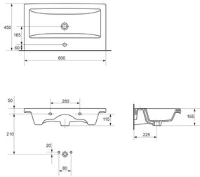 Set dulap baie negru mat, suspendat 2 sertare lavoar inclus, 80 cm, riflaje 3D, MDF, Tirso, Cersanit 800x450 mm, Negru mat