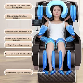 Fotoliu de Masaj RUFUS, cu Incalzire, Bluetooth, Display LCD, Zero Gravity, Moduri Automate, Reglarea intensității masajului, Piele PU Premium, Bej/Maro