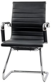 Scaun vizitator negru OFF 806 din piele ecologică și cadrul cromat cu mânere metalice