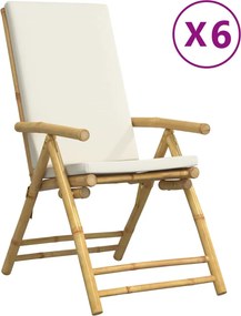vidaXL Scaune pliabile/rabatabile, 6 buc., cu perne alb crem, bambus