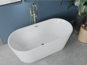 Mexen Luna cadă de baie independentă 140 x 75 cm, albă, preaplin auriu - 52031407500-50