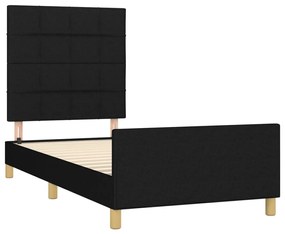 Cadru de pat cu tablie, negru, 100x200 cm, textil Negru, 100 x 200 cm, Cu blocuri patrate
