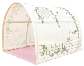 Pat supraînălțat Vanessa cu tobogan, husă Castel Birdy, tunel și 3 buzunare textile pentru copii – Vipack [Dimensiuni: 208x98x114 cm]