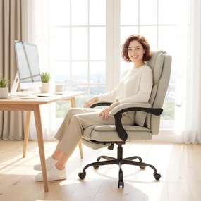 HOMCOM Scaun de birou cu tapiţerie din piele ecologică prietenoasă cu animalele, suport pentru picioare, reglabil pe înălţime, pe roţi, Bej | Aosom Romania