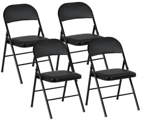 HOMCOM Set 4 scaune pliante, scaune de birou portabile, picioare din oțel, scaun pliant pentru birou, recepție, sală de așteptare, piele artificială, negru | Aosom Romania