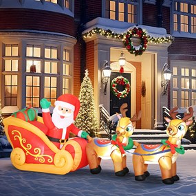 Outsunny Decorație de Crăciun Gonflabilă de 2,4 m pentru Exterior, Moș Crăciun Gonflabil cu Sanie și Reni, 6 Lumini LED și Suflantă, pentru Grădină și Interior | Aosom Romania