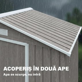 Outsunny Magazie Grădină Metalică cu Orificii de Ventilație și Ușă Culisantă Dublă pentru Grădinarit și DIY, 213x130x185 cm, Maro | Aosom Romania