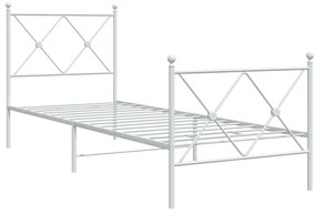 376559 vidaXL Cadru de pat metalic cu tăblie de cap/picioare, alb, 75x190 cm
