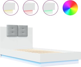 vidaXL Cadru de pat cu tăblie și lumini LED, alb, 75x190 cm