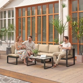 Outsunny Set mobilier de grădină 4 piese, set canapele cu 2 canapele duble, scaun fără brațe, masă de cafea, pentru balcon, Khaki | Aosom Romania