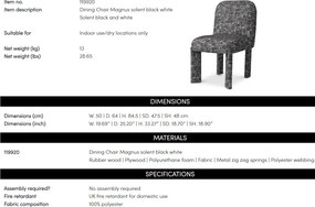 Scaun dining tapitat LUX Magnus, Solent alb cu negru