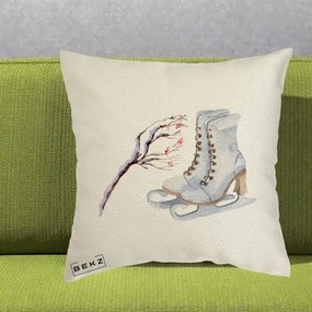 Perna Decorativa Patine cu Ramuri Inzapezite, 40x40 cm, Ecru, Husa Detasabila, Perna Inclusa, BEKZ®