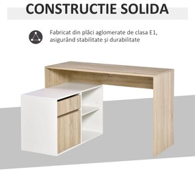 Birou unghiular din lemn cu un sertar, un dulapior si doua rafturi deschise, din PAL 120x92x75.5cm HOMCOM | Aosom Romania