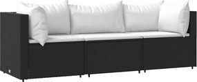 vidaXL Set mobilier de grădină cu perne, 3 piese, negru, poliratan