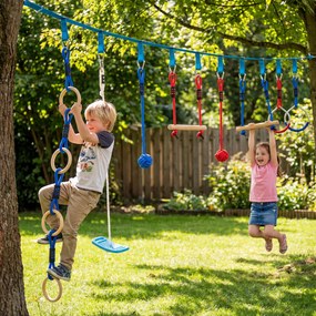 AIYAPLAY Ninja Line copii 10 m set Slackline 9 piese cu 2 inele, leagăn 3-în-1, 2 bare de cățărat pentru 3-8 ani multicolor | Aosom Romania