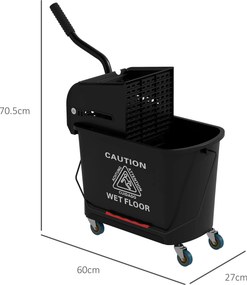 HOMCOM Cărucior Profesional pentru Curățenie cu Găleată pentru Mop de 20L, 60x27x70,5 cm, Negru | Aosom Romania