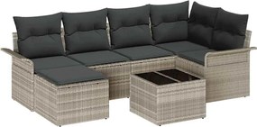 vidaXL Set de canapele pentru grădină 7 pcs Gri deschis poliratan