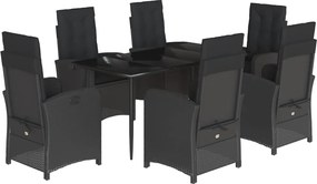 vidaXL Set mobilier de grădină cu perne, 7 piese, negru, poliratan