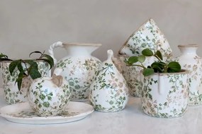 Vază din ceramică albă antichizată, pictată manual, cu decor floral-vegetal, 17,5x11 cm, „Grasse"