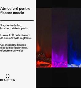 Klarstein Galeras, șemineu electric de perete și de încorporat, 1800 W, LED, 3 culori, temporizator