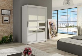 Supermobel Dulap dormitor cu uşi glisante MIAMI V cu oglindă, 120x200x58, alb mat
