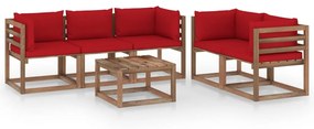 Set mobilier de gradina cu perne rosii, 6 piese Rosu, 4x colt + mijloc + masa, 1