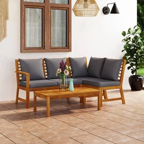 Set mobilier de gradina cu perne, 4 piese, lemn masiv de acacia