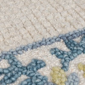 Covor albastru-fildeș țesut manual din amestesc de lână 160x230 cm Myla Floral Frame – Flair Rugs