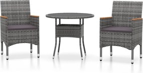 vidaXL Set mobilier de grădină, 3 piese, gri, poliratan