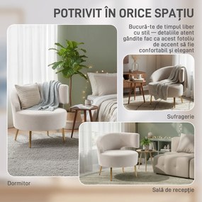 HOMCOM Scaun Modern pentru Living cu Spătar Arcuit și Arcuri Individuale, Tapițat cu Chenille, Spumă, Lemn și Oțel, 69x65x67 cm, Crem și Auriu | Aosom Romania