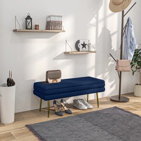 HOMCOM Bancă bancă cutie de depozitare 2 în 1 scaun aspect catifelat și picioare de oțel - 100 x 37,5 x 42 cm bleu și aurit | Aosom Romania