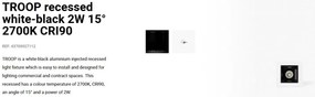 Mini Spot LED incastrabil TROOP recessed white-black 2W 15° 2700K CRI90