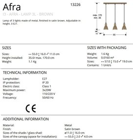 Lustra cu 3 pendule metalice maro satinat Afra