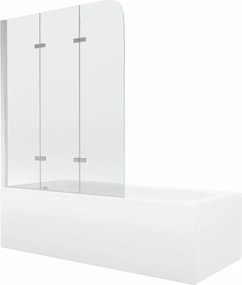 Mexen Vega cada dreptunghiulară 150 x 70 cm cu carcasă și paravan cu 3 aripi de 120 cm, transparent, crom