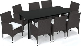 vidaXL Set mobilier de grădină cu perne, 9 piese, maro, poliratan