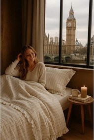 Lenjerie de pat bej din bumbac ranforcé pentru pat dublu, extinsă 240x220 cm Amalia Striped – Mila Home Luxury