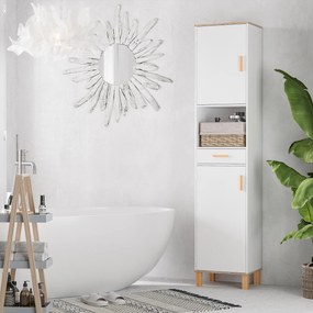 kleankin Dulap Coloana Space Saver din Lemn pentru Baie Alb | Aosom Romania