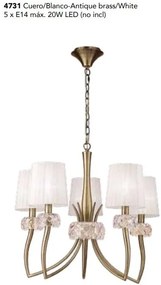 Candelabru clasic cu 5 brate LOEWE antique brass/ abajur alb