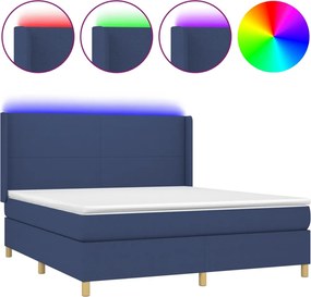 vidaXL Pat cu arcuri, saltea și LED, albastru, 180x200 cm, textil