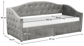Pat de o persoană (divan) 90 cm Zonas (gri) (cu somieră) (cu sp. depozitare). 1116569