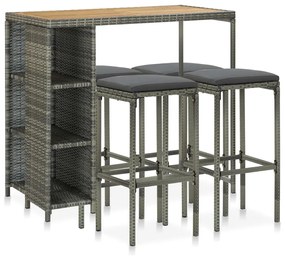 vidaXL Set mobilier bar de grădină cu perne, 5 piese, gri, poliratan