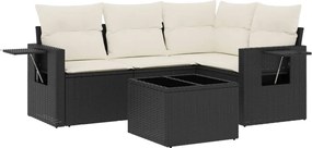 vidaXL Set mobilier de grădină cu perne, 5 piese, negru, poliratan