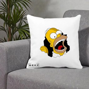 Perna Personalizata Homer Simpson Surpriza, 40x40 cm, Alba Mata, Husa Detasabila, Perna Inclusa, BEKZ®